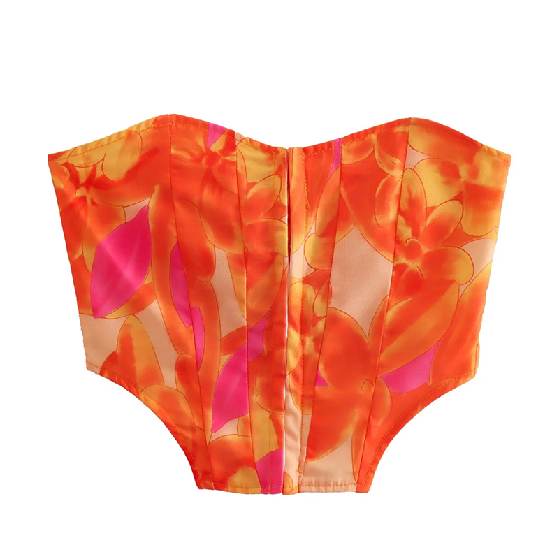 Fashion Orange Printed Fishbone Tunic Strapless Top,Tank Tops & Camis
