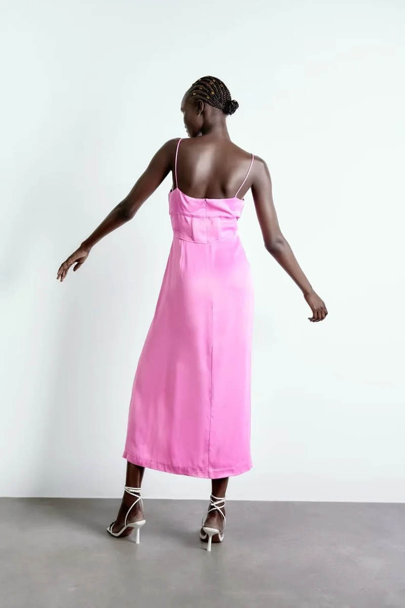Fashion Pink Silk Satin Slit Dress,Long Dress
