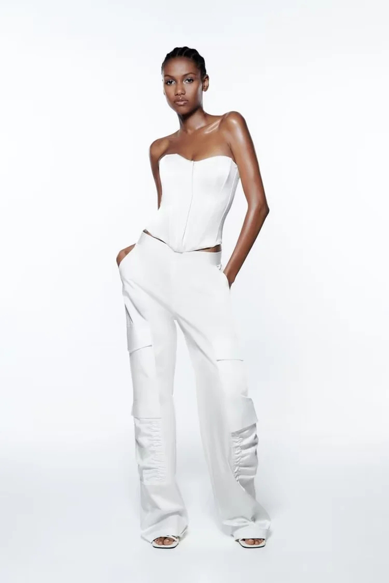 Fashion White Geometric Pleated Bandeau Top,Tank Tops & Camis