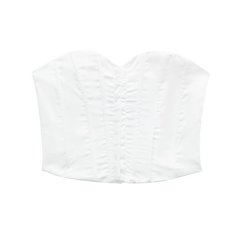 Fashion White Geometric Pleated Bandeau Top,Tank Tops & Camis