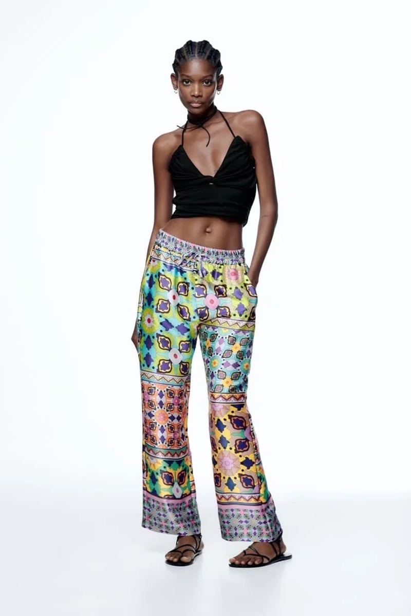 Fashion Printing Printed Lace-up Trousers,Pants