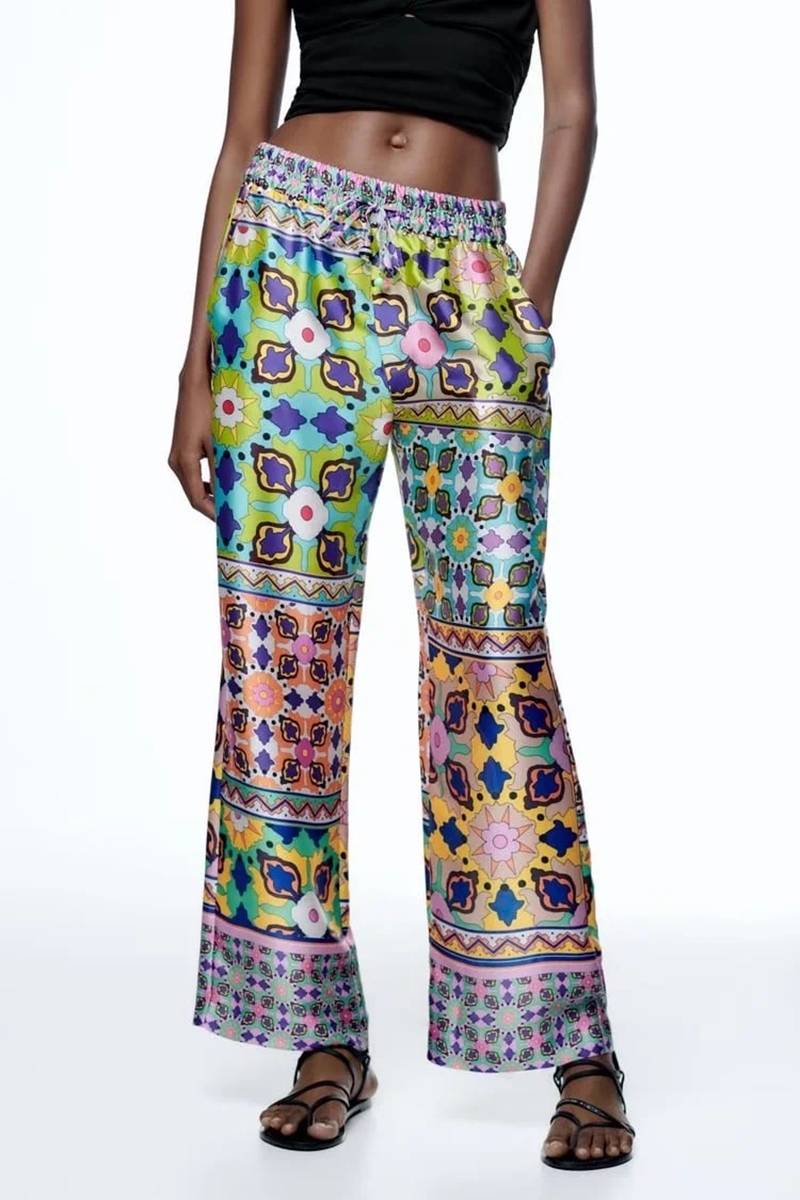 Fashion Printing Printed Lace-up Trousers,Pants