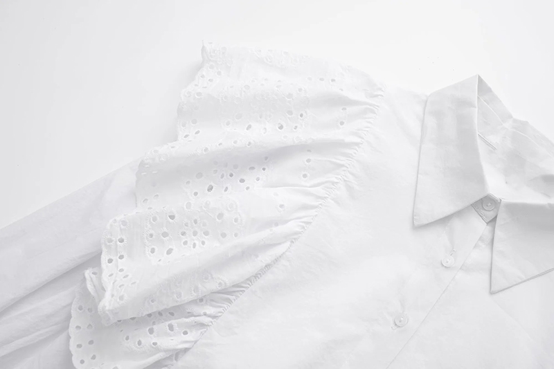 Fashion White Cutout Embroidered Lapel Shirt,Blouses