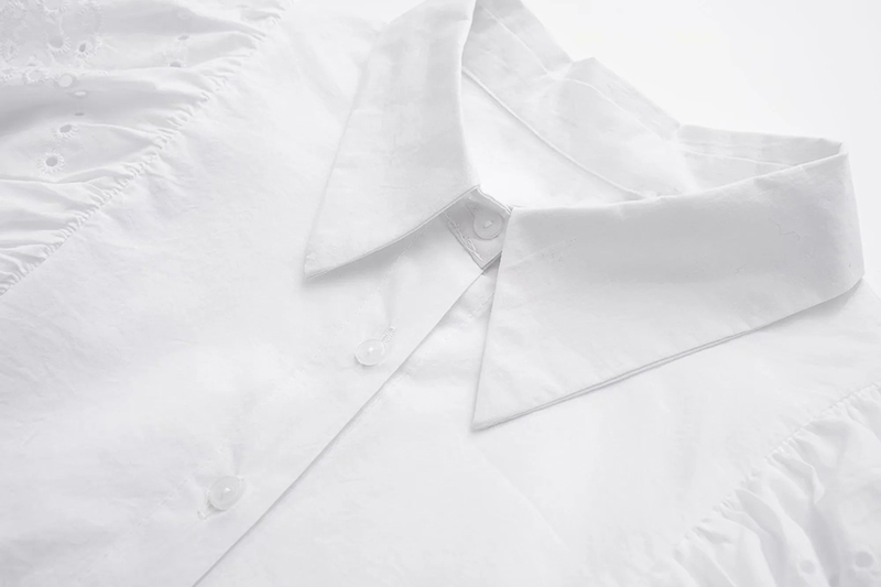 Fashion White Cutout Embroidered Lapel Shirt,Blouses