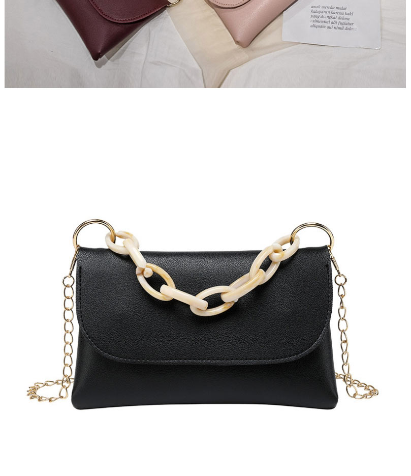 Fashion Black Acrylic Chain Flap Crossbody Bag  Pu,Shoulder bags