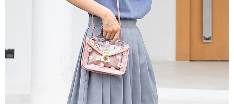 Fashion Pink Large Capacity Crossbody Bag With Pvc Print Lock  Pvc,Shoulder bags