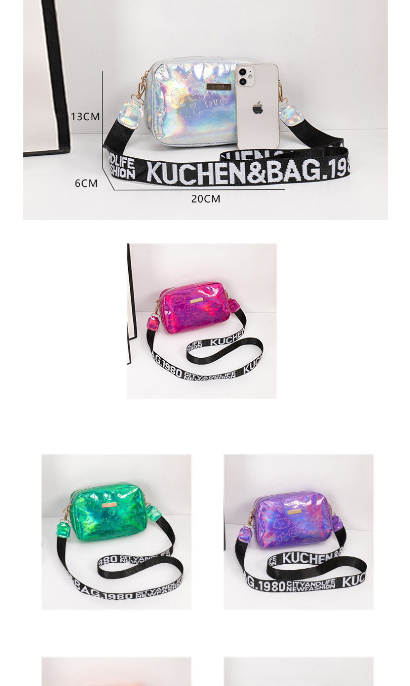 Fashion Green Pvc Glossy Graffiti Letter Strap Crossbody Bag  Pvc,Shoulder bags