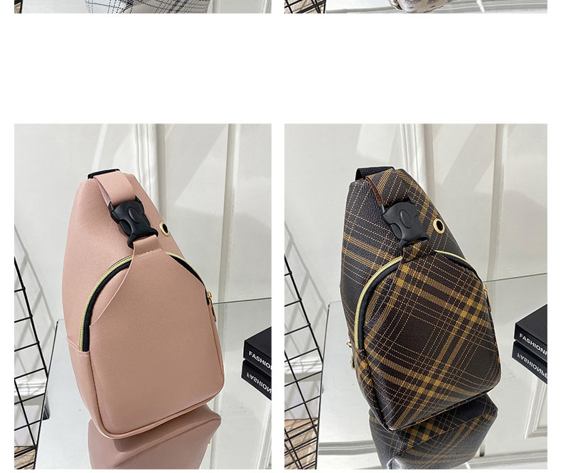 Fashion Plaid Brown Pu Large Capacity Messenger Bag  Pu,Shoulder bags