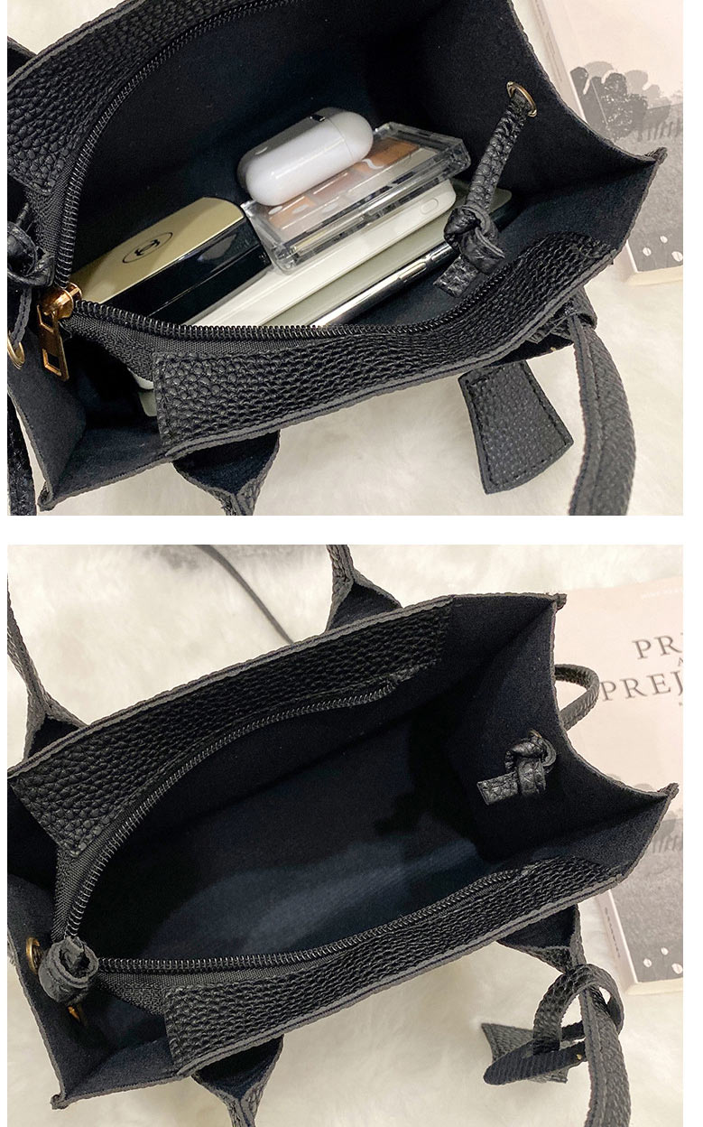 Fashion Black Pu Lychee Pattern Large Capacity Messenger Bag  Pu,Shoulder bags