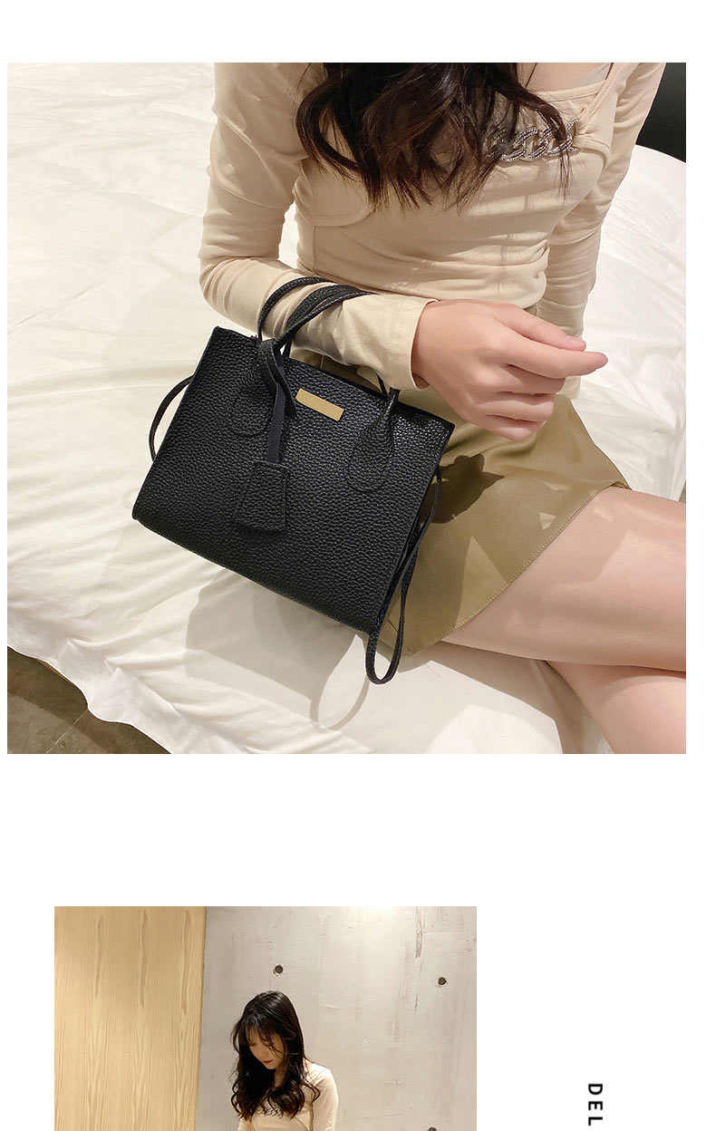 Fashion Black Pu Lychee Pattern Large Capacity Messenger Bag  Pu,Shoulder bags