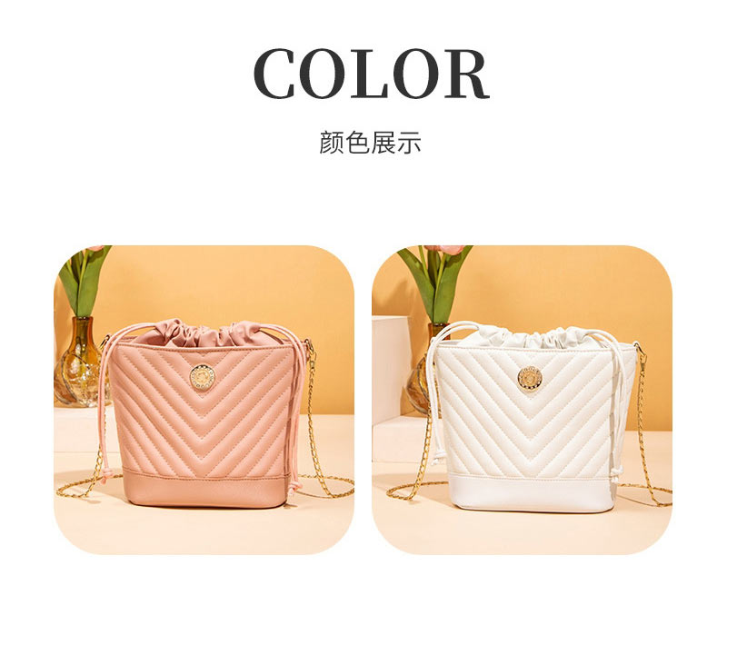 Fashion Pink Pu Drawstring Large Capacity Embroidered Thread Crossbody Bag  Pu,Shoulder bags