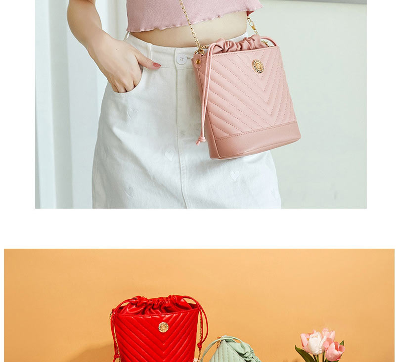 Fashion Pink Pu Drawstring Large Capacity Embroidered Thread Crossbody Bag  Pu,Shoulder bags