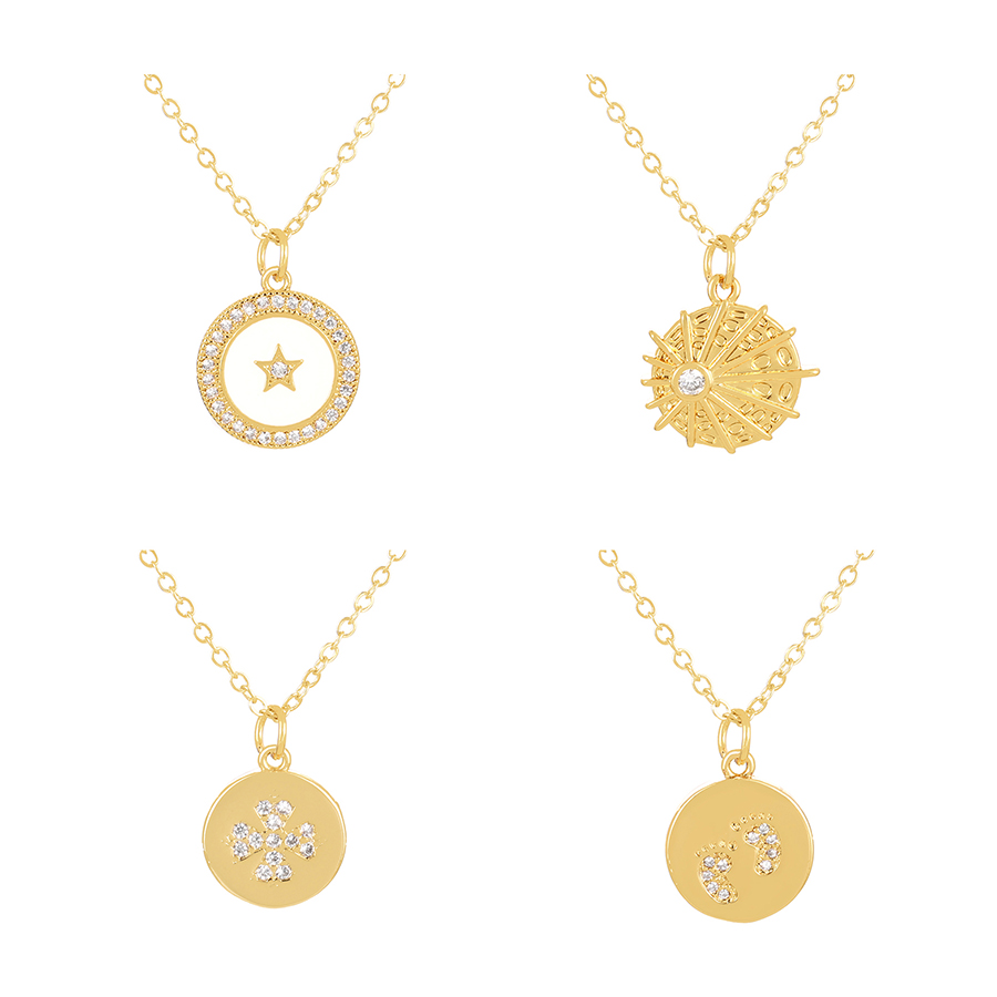Fashion Gold-4 Bronze Zircon Round Clover Pendant Necklace,Necklaces