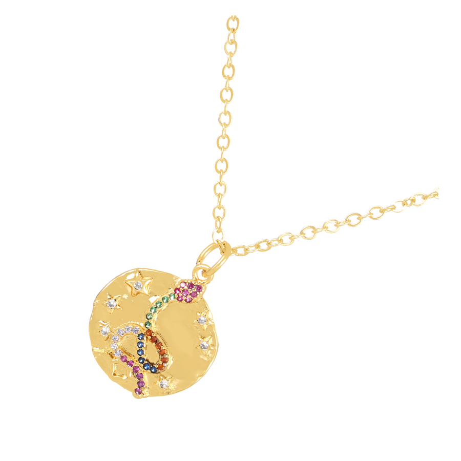 Fashion Gold-3 Bronze Zircon Round Snake Pendant Necklace,Necklaces