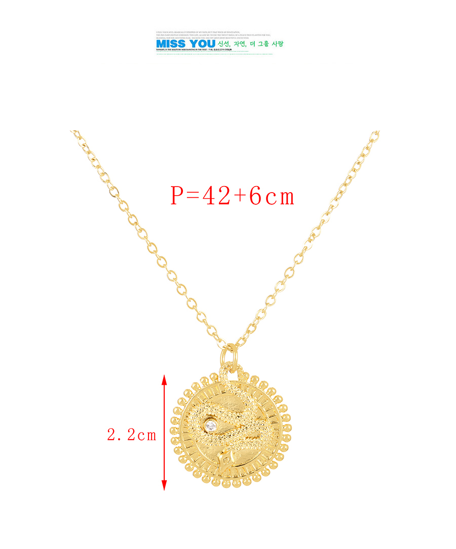 Fashion Gold Bronze Zircon Round Snake Pendant Necklace,Necklaces