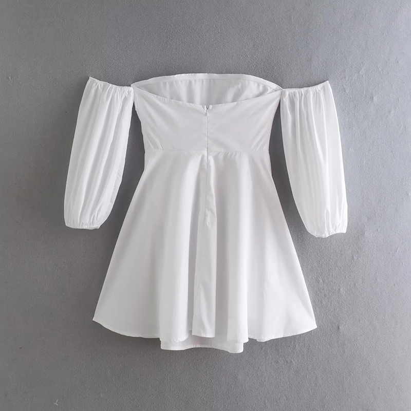 Fashion White Woven Puff Sleeve Off-shoulder Dress  Woven,Mini & Short Dresses
