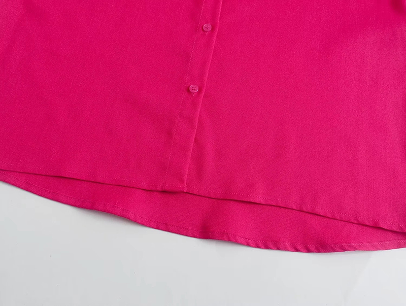 Fashion Rose Red Woven Lapel Button-down Shirt  Woven,Blouses