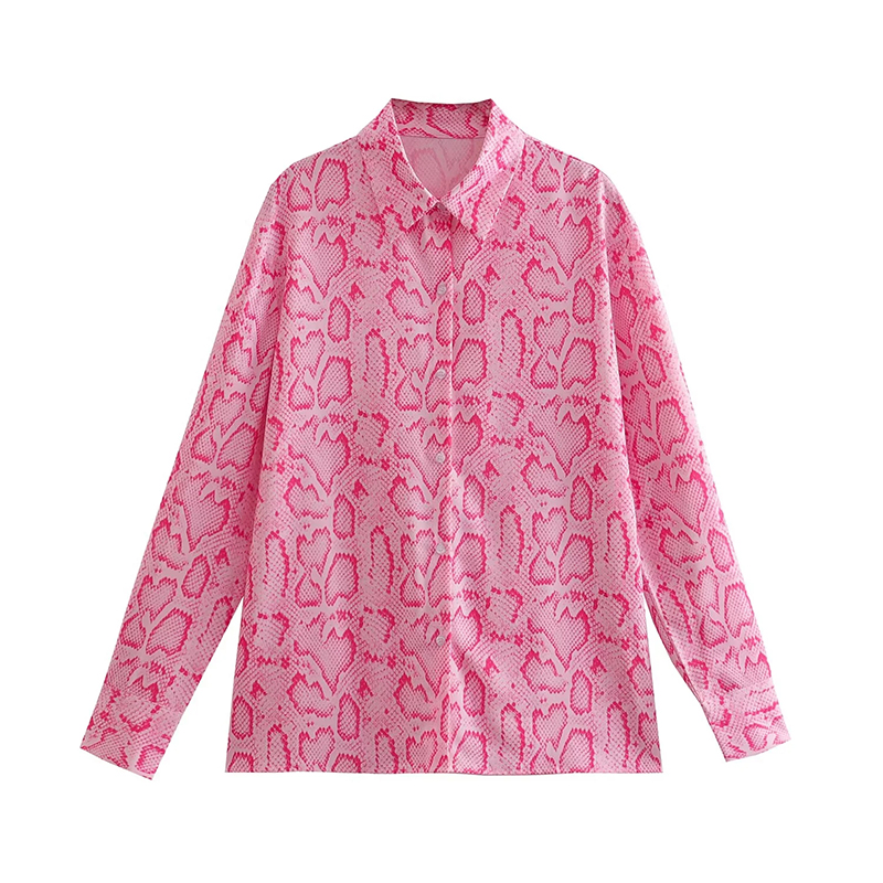 Fashion Printing Printed Lapel Button-down Shirt  Woven,Blouses