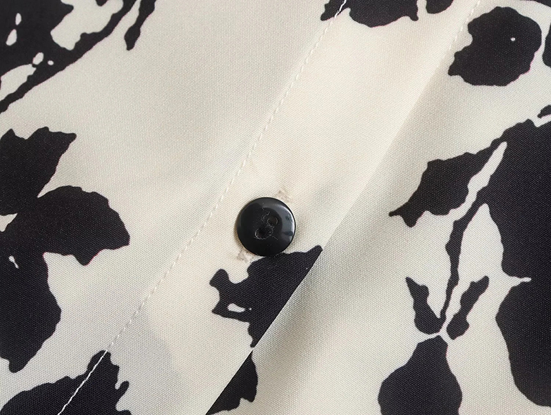Fashion Black Printed Lapel Button-down Shirt  Woven,Blouses