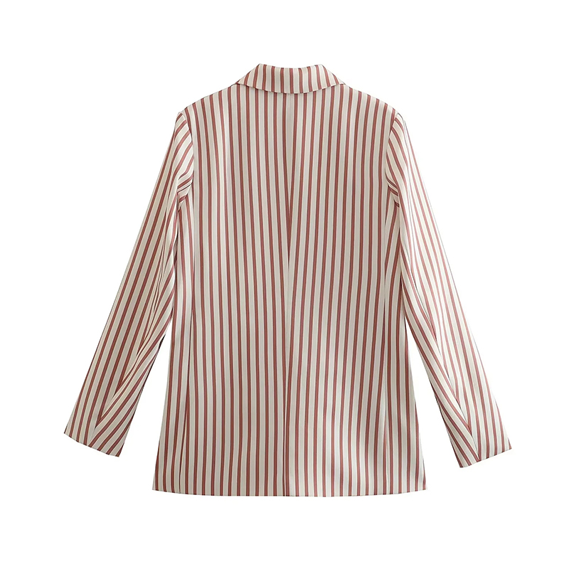 Fashion Pink Woven Striped Pocket Blazer  Woven,Coat-Jacket