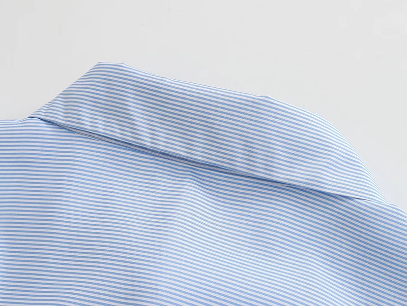 Fashion Blue Woven Button-down Lapel Shirt  Woven,Blouses