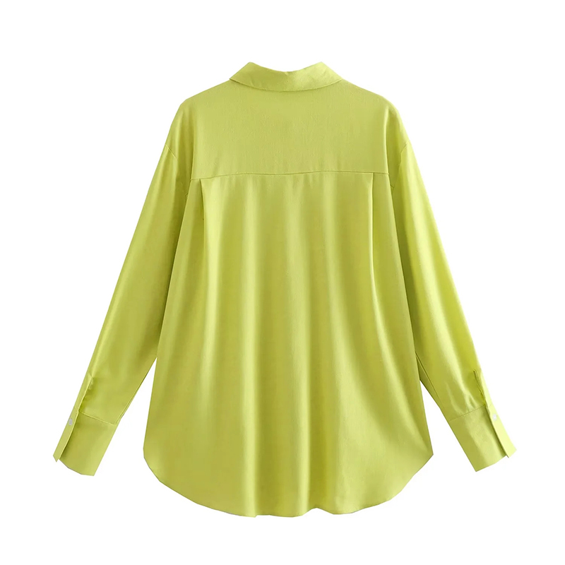 Fashion Yellow Woven Button-down Lapel Shirt  Woven,Blouses