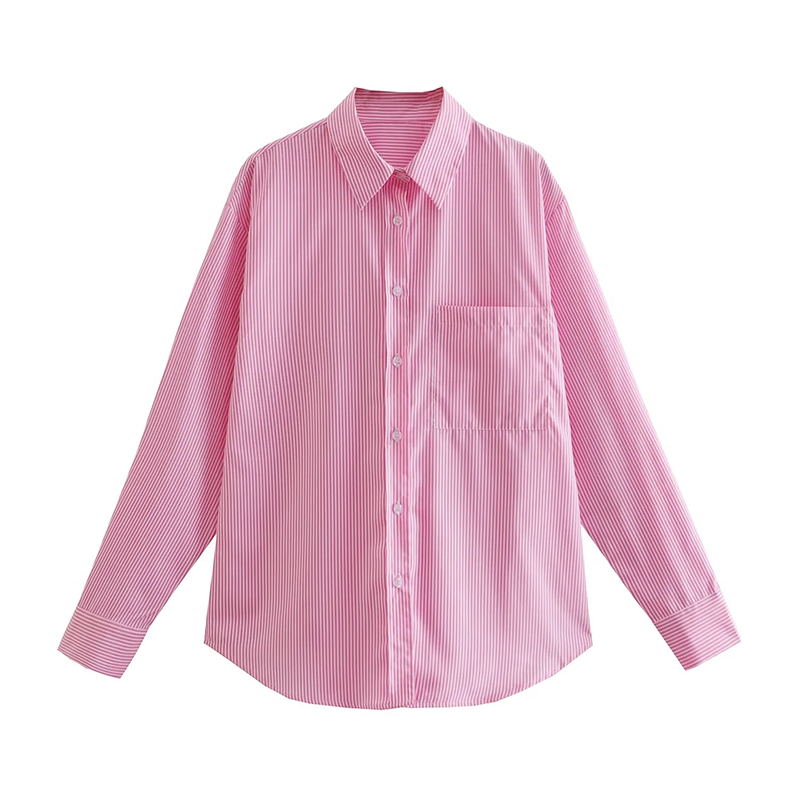 Fashion Pink Woven Button-down Lapel Shirt  Woven,Blouses