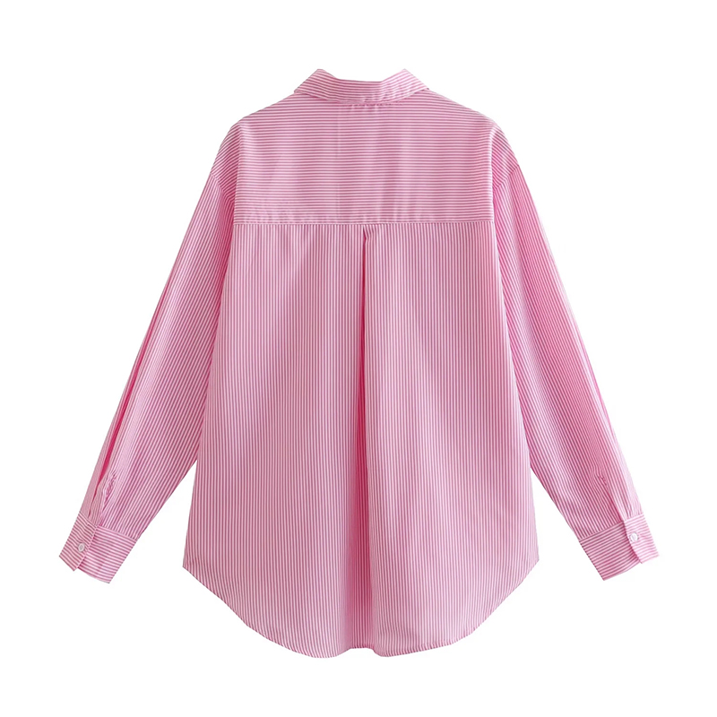 Fashion Pink Woven Button-down Lapel Shirt  Woven,Blouses