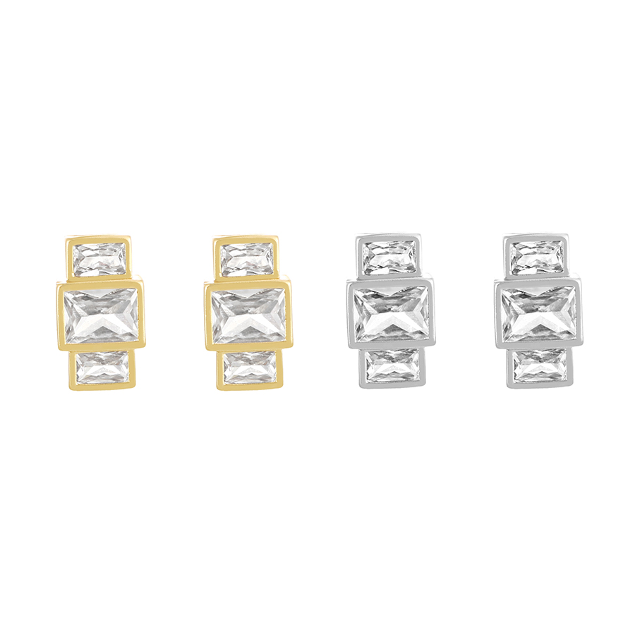 Fashion Gold Copper Set Zircon Geometric Stud Earrings,Earrings