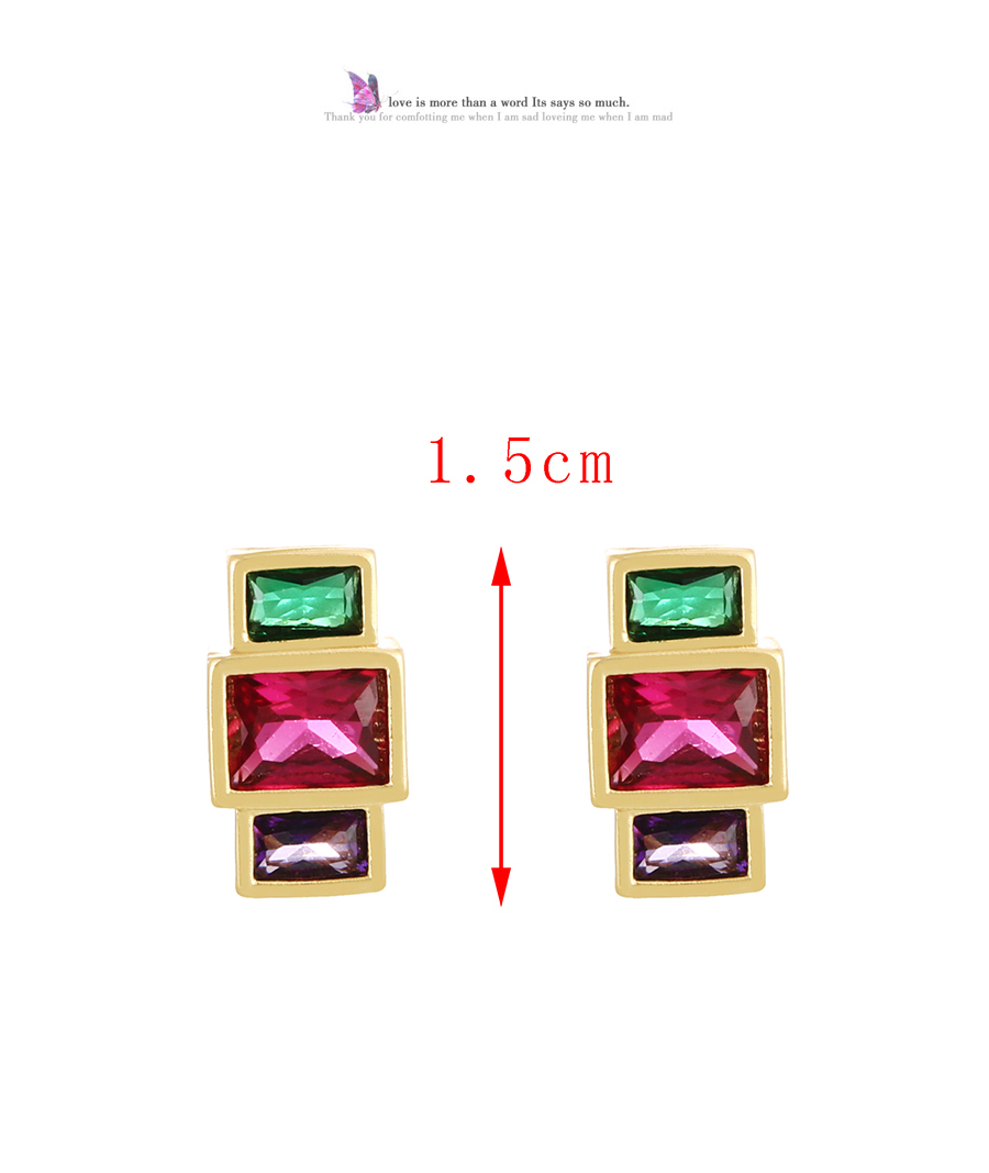 Fashion Color Copper Set Zircon Geometric Stud Earrings,Earrings