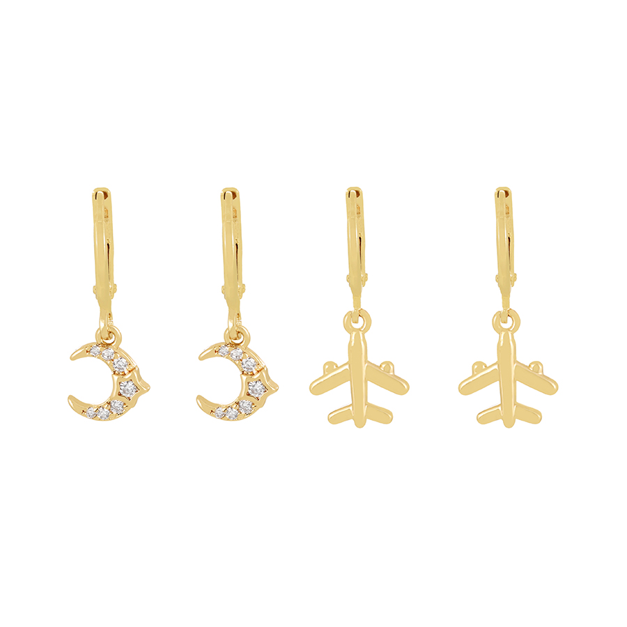 Fashion Gold-3 Copper Airplane Earrings,Earrings