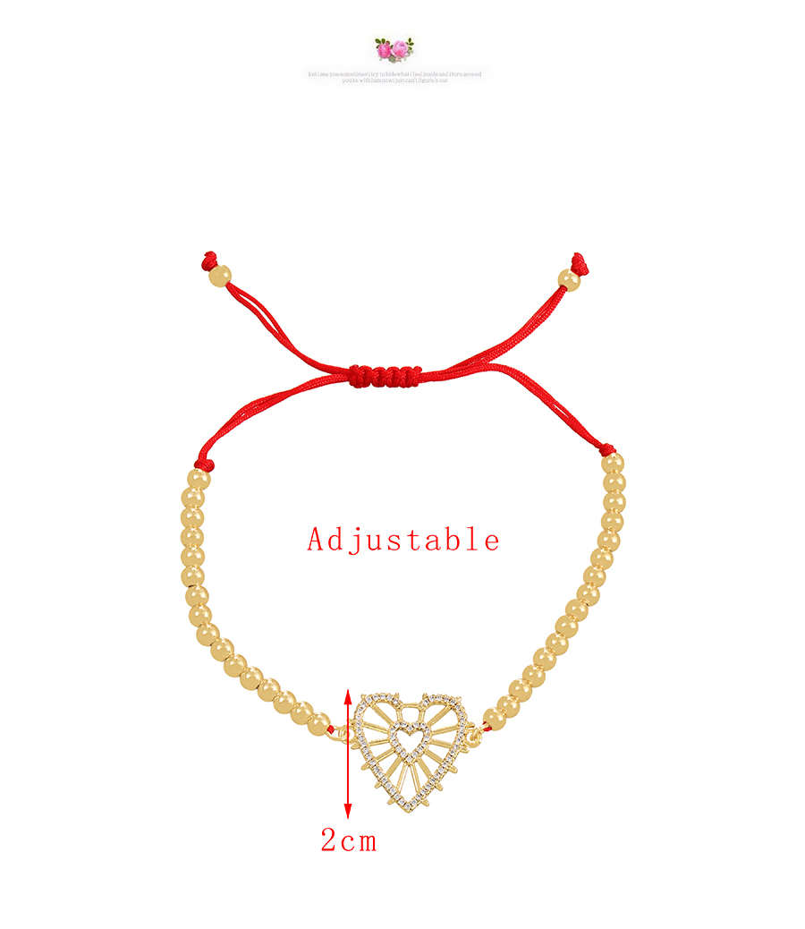 Fashion Color-3 Bronze Zircon Heart Beaded Braided Bracelet,Bracelets