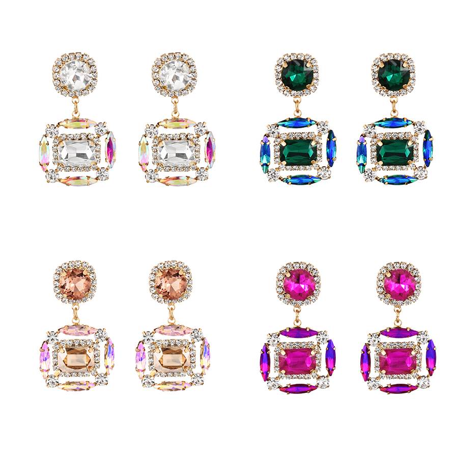 Fashion Champagne Alloy Diamond Geometric Stud Earrings,Stud Earrings