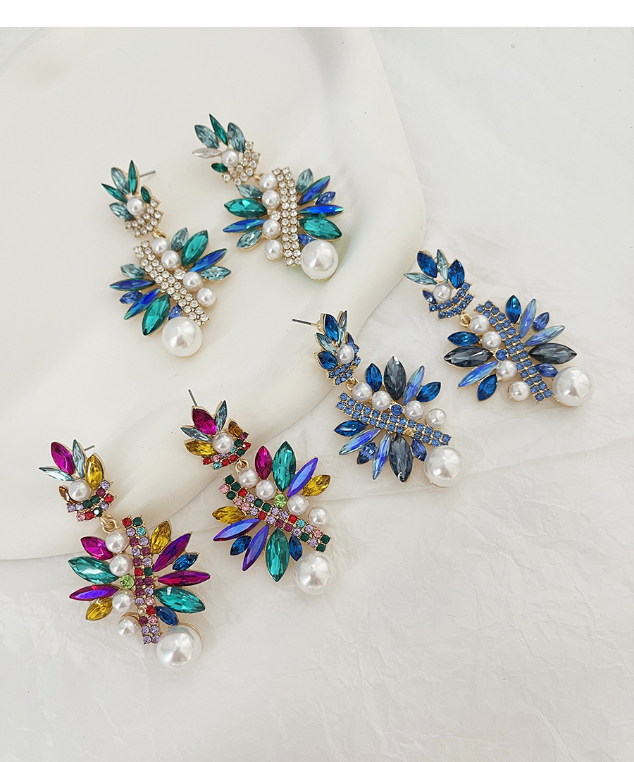 Fashion Blue Alloy Diamond Pearl Geometric Stud Earrings,Stud Earrings