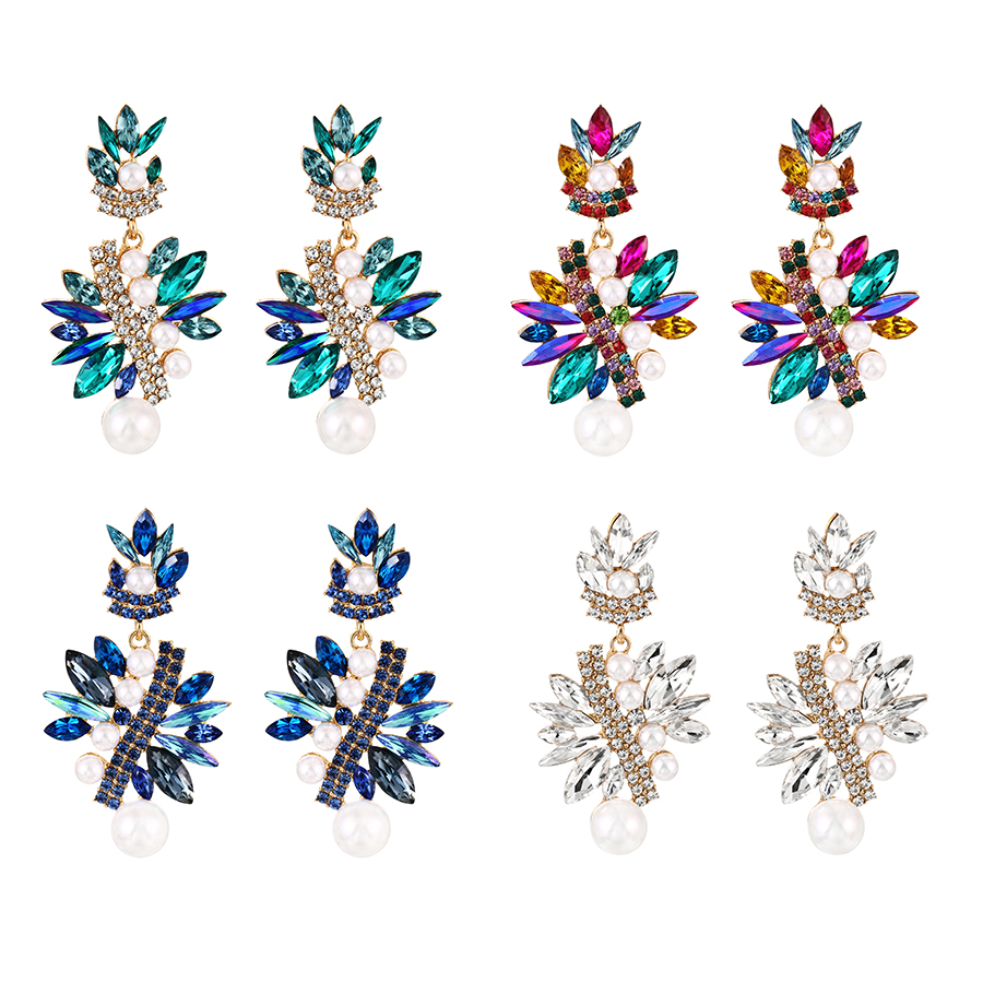 Fashion Color Alloy Diamond Pearl Geometric Stud Earrings,Stud Earrings
