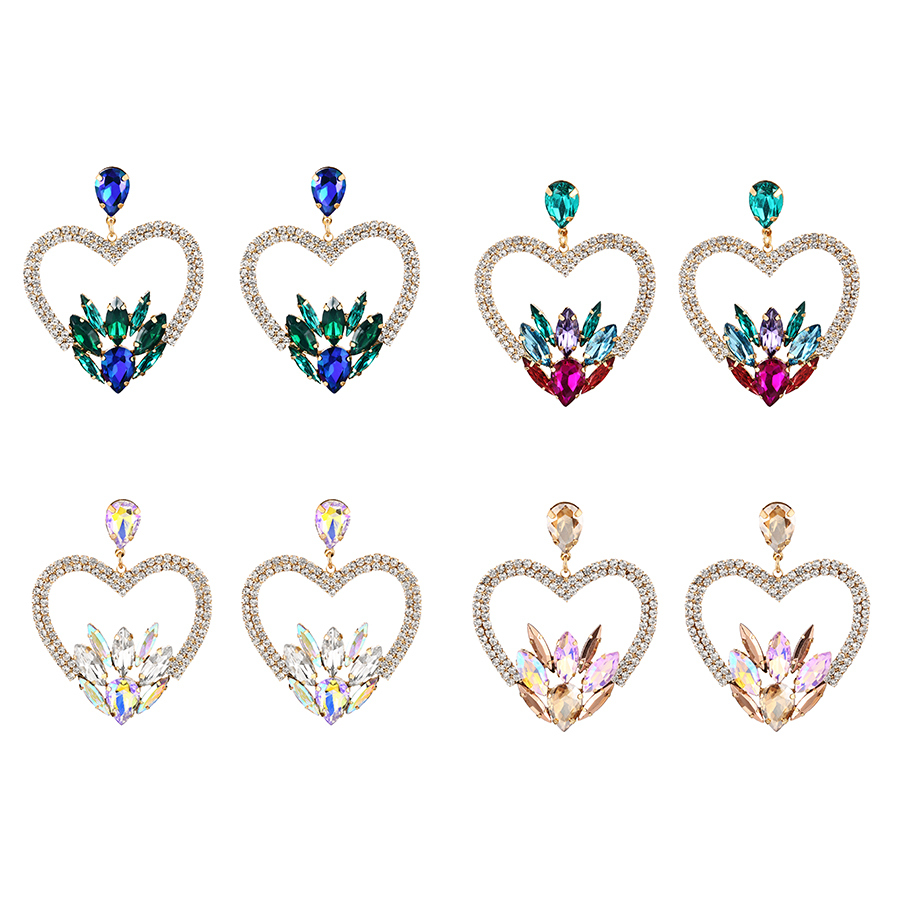 Fashion Blue Alloy Diamond Heart Stud Earrings,Stud Earrings