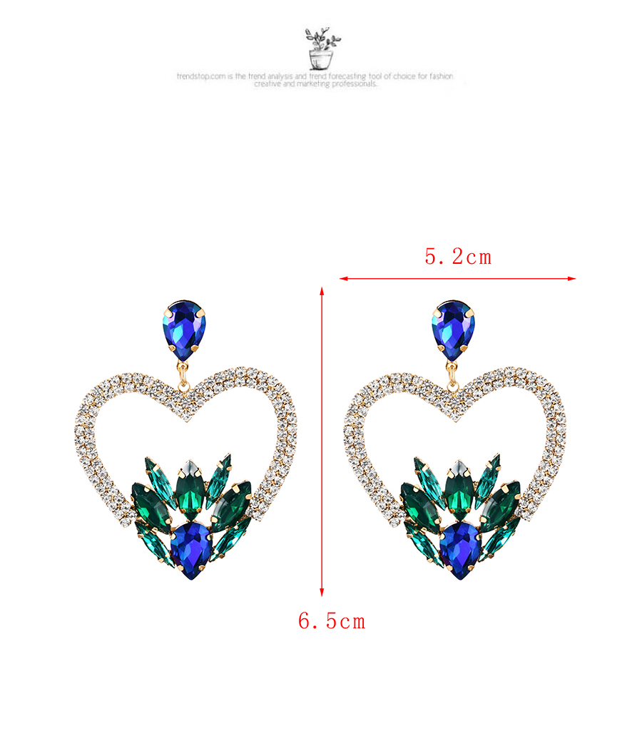 Fashion Blue Alloy Diamond Heart Stud Earrings,Stud Earrings