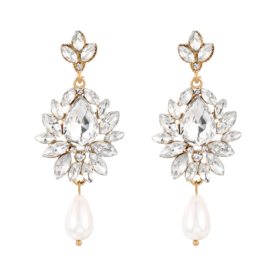 Fashion Color Alloy Diamond Pearl Drop Stud Earrings,Stud Earrings