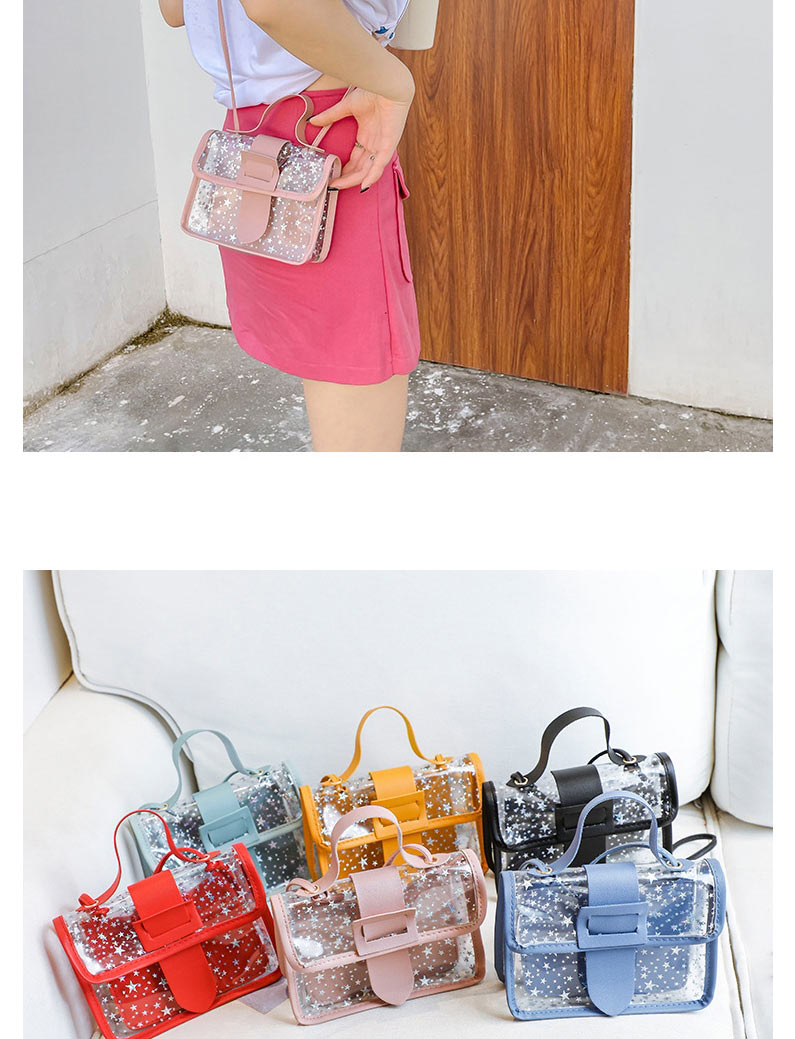 Fashion Light Blue Pvc Star Print Transparent Belt Buckle Crossbody Bag  Pvc,Shoulder bags