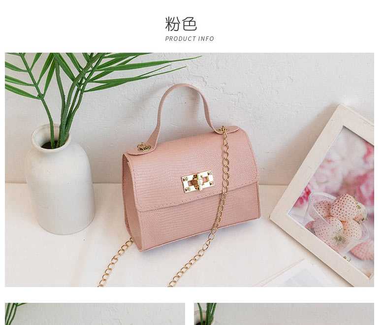 Fashion Pink Pu Lizard Pattern Lock Flap Diagonal Bag,Shoulder bags