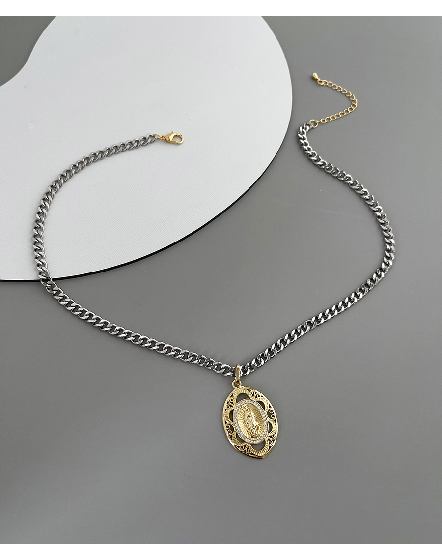 Fashion Gold-2 Bronze Zircon Bold Chain Portrait Pendant Necklace,Necklaces