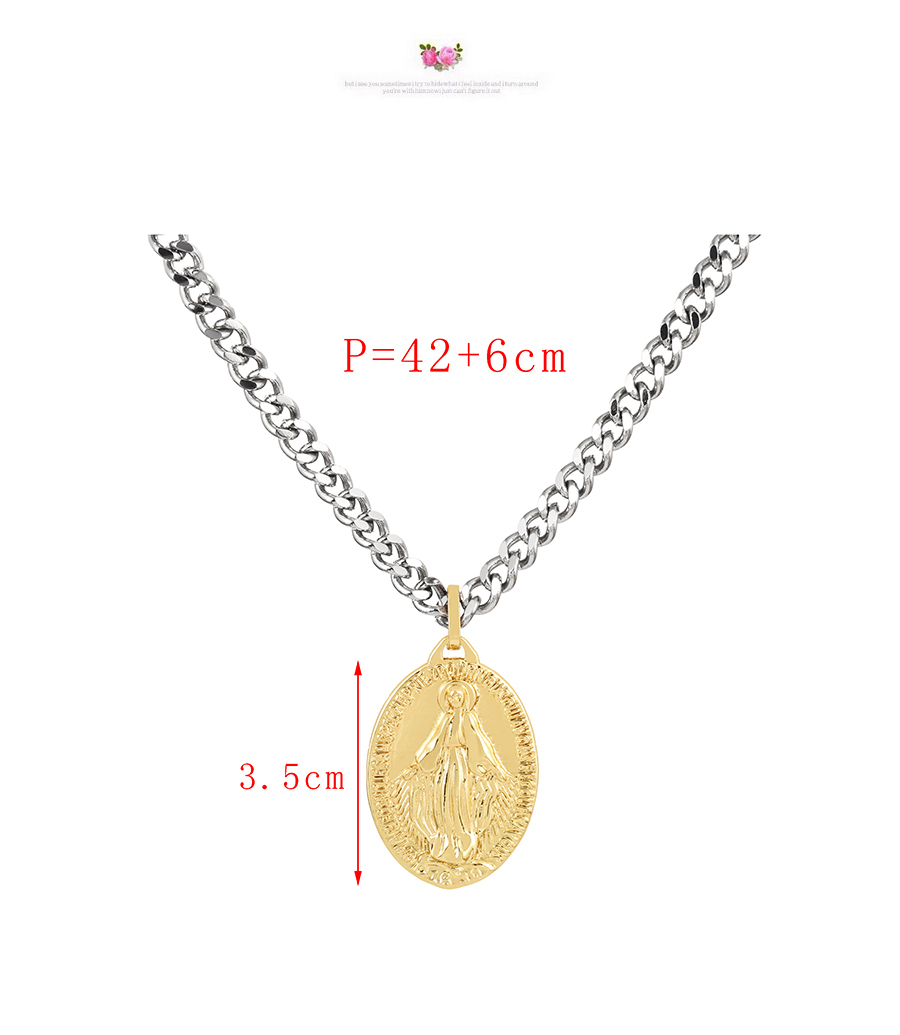 Fashion Gold-2 Bronze Zircon Bold Chain Portrait Pendant Necklace,Necklaces