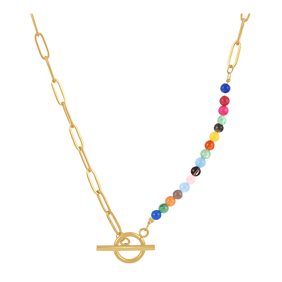 Fashion Color Titanium Steel Resin Beaded Stitching Chain Ot Buckle Necklace,Necklaces