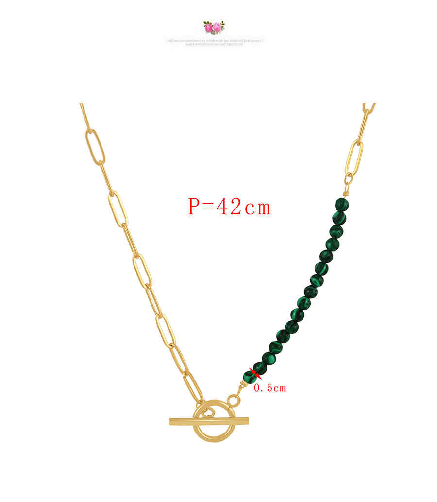 Fashion Dark Green Titanium Steel Resin Beaded Stitching Chain Ot Buckle Necklace,Necklaces