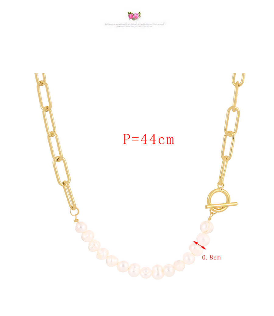 Fashion Gold-2 Copper Pearl Beaded Stitching Chain Ot Buckle Necklace,Necklaces