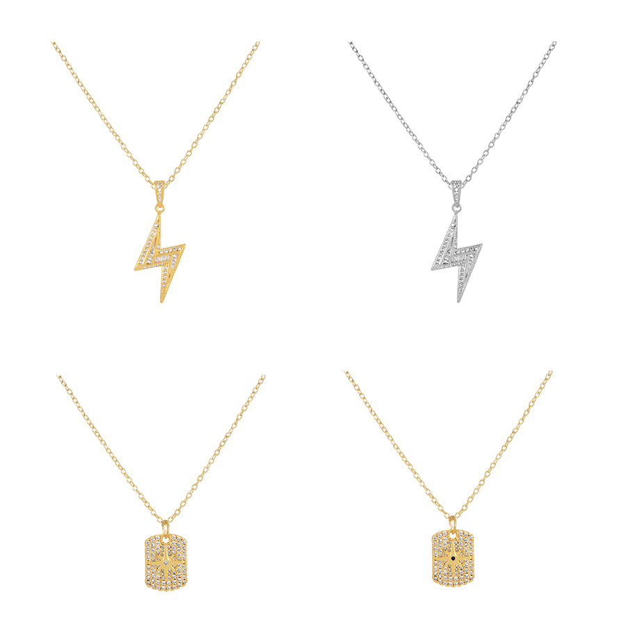 Fashion Gold-2 Bronze Zircon Geometric Star Pendant Necklace,Necklaces
