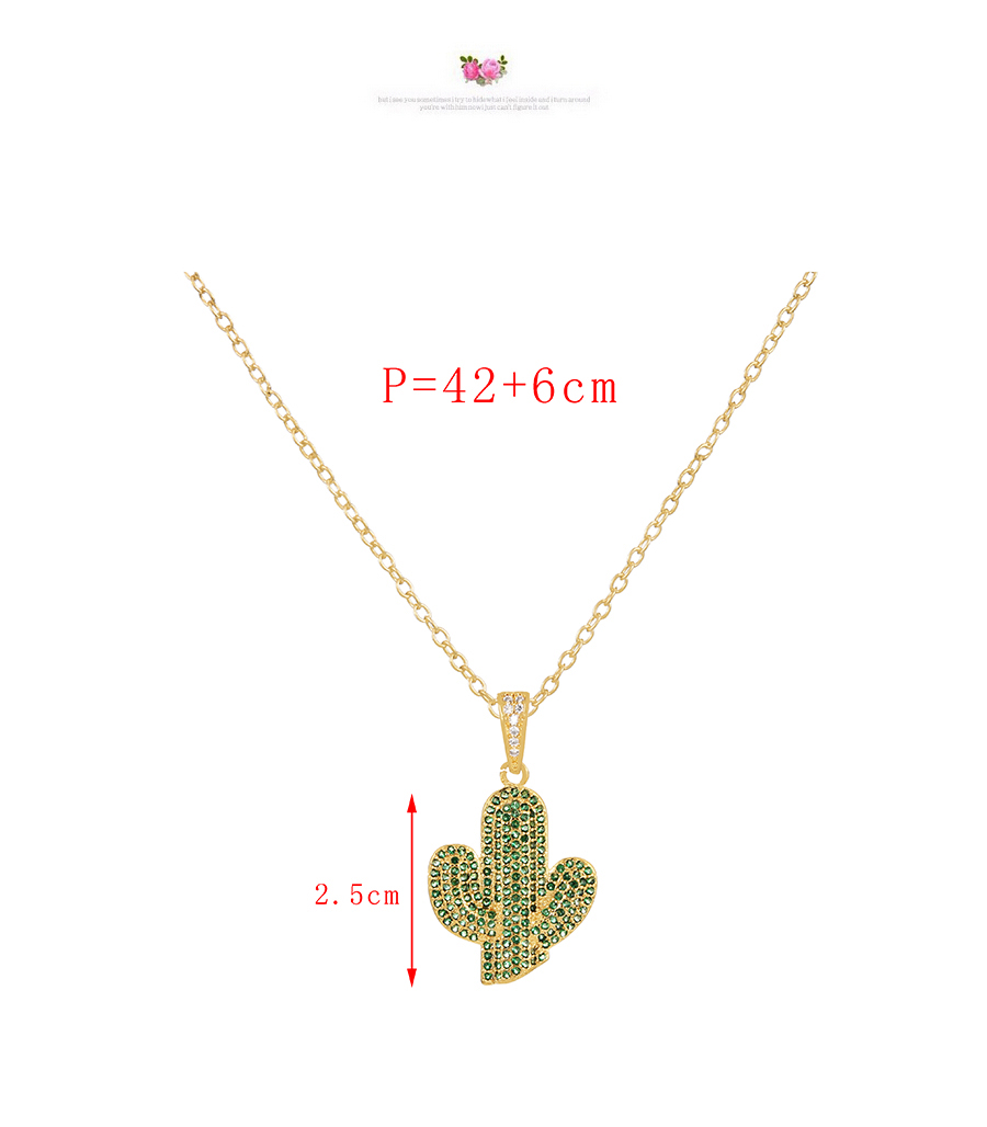 Fashion Gold-2 Bronze Zircon Cactus Pendant Necklace,Necklaces