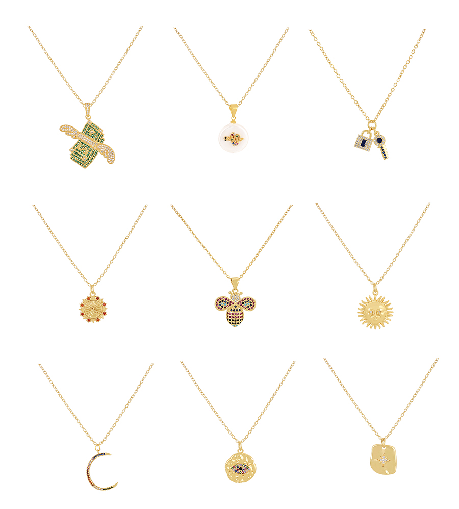 Fashion Gold-2 Bronze Zircon Crescent Pendant Necklace,Necklaces