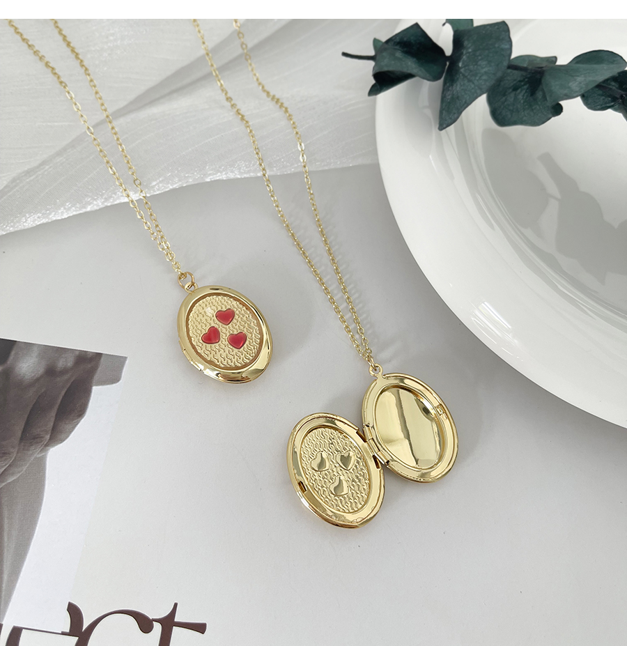 Fashion Red Copper Drip Oil Round Heart Flap Open Pendant Necklace,Necklaces