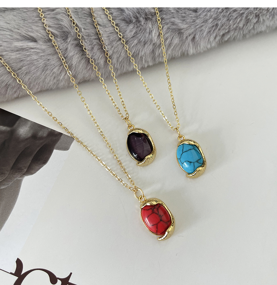 Fashion Red Copper Geometric Natural Stone Pendant Necklace,Necklaces